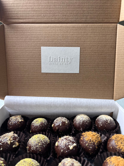 Date Truffles in shipping boxes